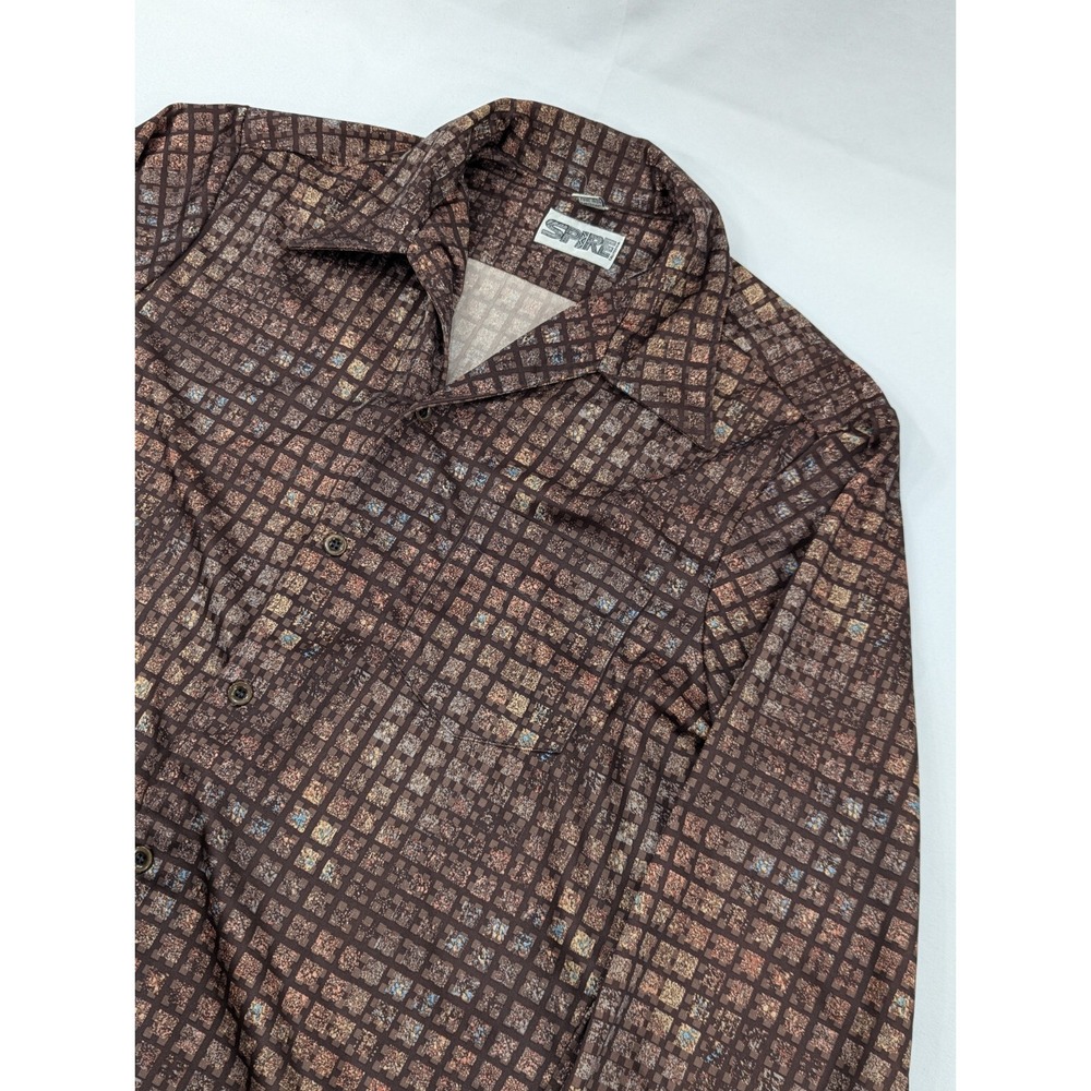 Vintage 60s 70s Shirt Spire Textured‎ Polyester Disco Club Big Collar Abstract M